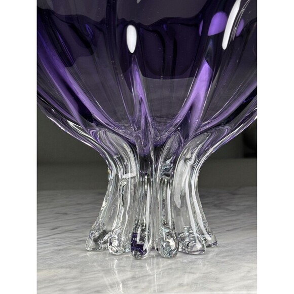 Large 14" Ed Branson Signed 2003 Blown Art Glass Arbor Violet Centerpiece Bowl - Picture 7 of 14